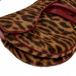 Pre Owned Dior Brown Leopard Pony Hair Saddle Bag