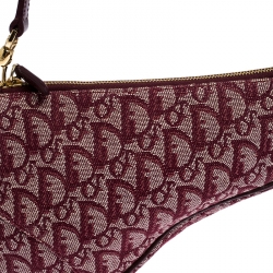 Pre Owned Dior Burgundy Diorissimo Canvas and Leather Saddle Bag