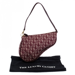 Pre Owned Dior Burgundy Diorissimo Canvas and Leather Saddle Bag