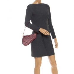 Pre Owned Dior Burgundy Diorissimo Canvas and Leather Saddle Bag