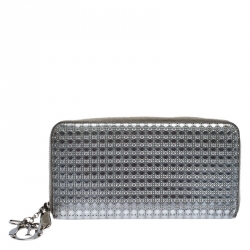 Pre Owned محفظة ديور جلد كاناج فضية ميتاليك بسحاب محيط