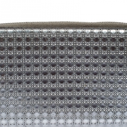 Pre Owned محفظة ديور جلد كاناج فضية ميتاليك بسحاب محيط