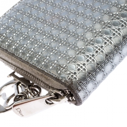 Pre Owned محفظة ديور جلد كاناج فضية ميتاليك بسحاب محيط