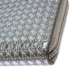 Pre Owned محفظة ديور جلد كاناج فضية ميتاليك بسحاب محيط