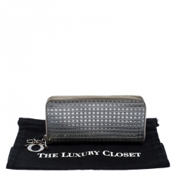 Pre Owned محفظة ديور جلد كاناج فضية ميتاليك بسحاب محيط