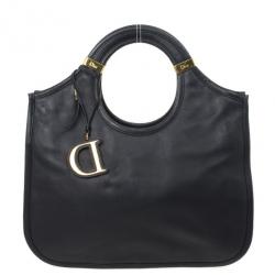 Pre Owned Dior Diorita Black Leather Medium Zipped Hobo