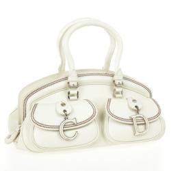 Pre Owned Christian Dior White Leather Medium Dior Detective Bag