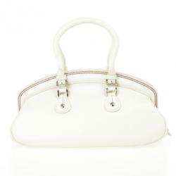 Pre Owned Christian Dior White Leather Medium Dior Detective Bag