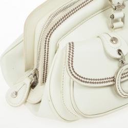 Pre Owned Christian Dior White Leather Medium Dior Detective Bag