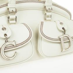 Pre Owned Christian Dior White Leather Medium Dior Detective Bag
