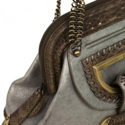 Pre Owned Christian Dior Python Grey Leather Boston Bag