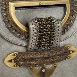 Pre Owned Christian Dior Python Grey Leather Boston Bag