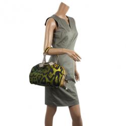 Pre Owned Christian Dior Green Canvas and Python Gambler Handbag