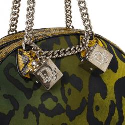 Pre Owned Christian Dior Green Canvas and Python Gambler Handbag