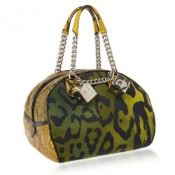 Pre Owned Christian Dior Green Canvas and Python Gambler Handbag