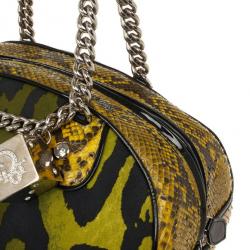 Pre Owned Christian Dior Green Canvas and Python Gambler Handbag