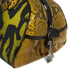 Pre Owned Christian Dior Green Canvas and Python Gambler Handbag