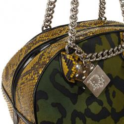 Pre Owned Christian Dior Green Canvas and Python Gambler Handbag