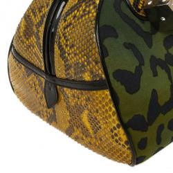Pre Owned Christian Dior Green Canvas and Python Gambler Handbag