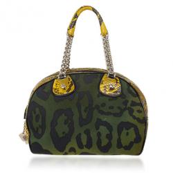 Pre Owned Christian Dior Green Canvas and Python Gambler Handbag
