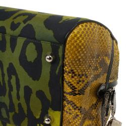Pre Owned Christian Dior Green Canvas and Python Gambler Handbag