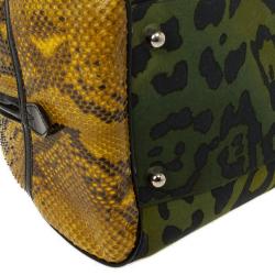 Pre Owned Christian Dior Green Canvas and Python Gambler Handbag