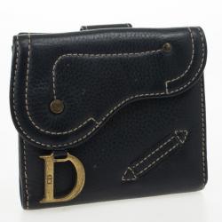Pre Owned Dior Black Leather Saddle Compact Wallet