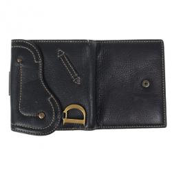 Pre Owned Dior Black Leather Saddle Compact Wallet