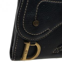 Pre Owned Dior Black Leather Saddle Compact Wallet
