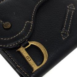 Pre Owned Dior Black Leather Saddle Compact Wallet