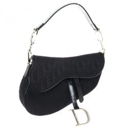 Pre Owned Christian Dior Black Monogram Canvas Saddle Bag 