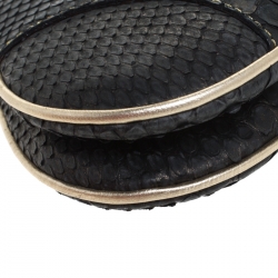 Pre Owned Dior Black/Gold Python and Leather Mini Saddle Bag