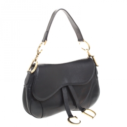 Pre Owned Dior Black Leather Double Saddle Shoulder Bag