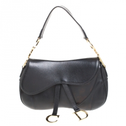 Pre Owned Dior Black Leather Double Saddle Shoulder Bag