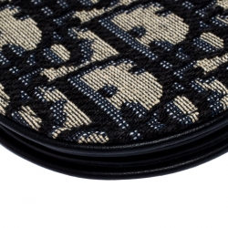Pre Owned Dior Navy Blue/White Oblique Canvas Saddle Coin Purse
