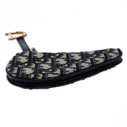 Pre Owned Dior Navy Blue/White Oblique Canvas Saddle Coin Purse