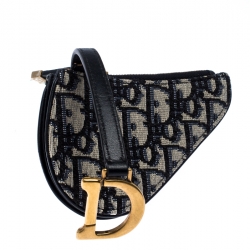 Pre Owned Dior Navy Blue/White Oblique Canvas Saddle Coin Purse