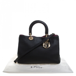 Pre Owned Dior Black Leather Medium Diorissimo Shopper Tote