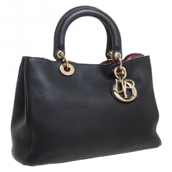 Pre Owned Dior Black Leather Medium Diorissimo Shopper Tote