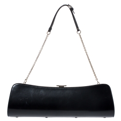 مملوكة مسبقًا Dior Black Leather Long Buckle Chain Clutch