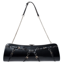 مملوكة مسبقًا Dior Black Leather Long Buckle Chain Clutch