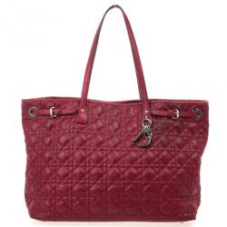 Pre Owned Christian Dior Cannage Quilted Coated Canvas Panarea Large Tote Bag