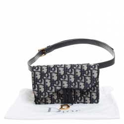 Pre Owned Dior Navy Blue/White Oblique Canvas and Leather Saddle Belt Bag