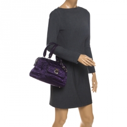 Pre Owned Dior Purple Cannage Satin and Leather Satchel