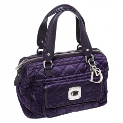 Pre Owned Dior Purple Cannage Satin and Leather Satchel