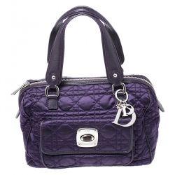 Pre Owned Dior Purple Cannage Satin and Leather Satchel