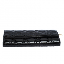 مملوكة مسبقًا Dior Black Cannage Patent Leather Wallet on Chain
