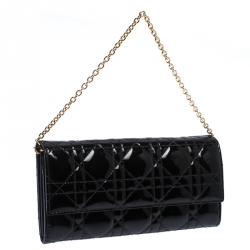 مملوكة مسبقًا Dior Black Cannage Patent Leather Wallet on Chain
