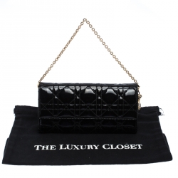 مملوكة مسبقًا Dior Black Cannage Patent Leather Wallet on Chain