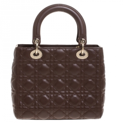 مملوكة مسبقًا Dior Brown Cannage Quilted Leather Medium Lady Dior Tote